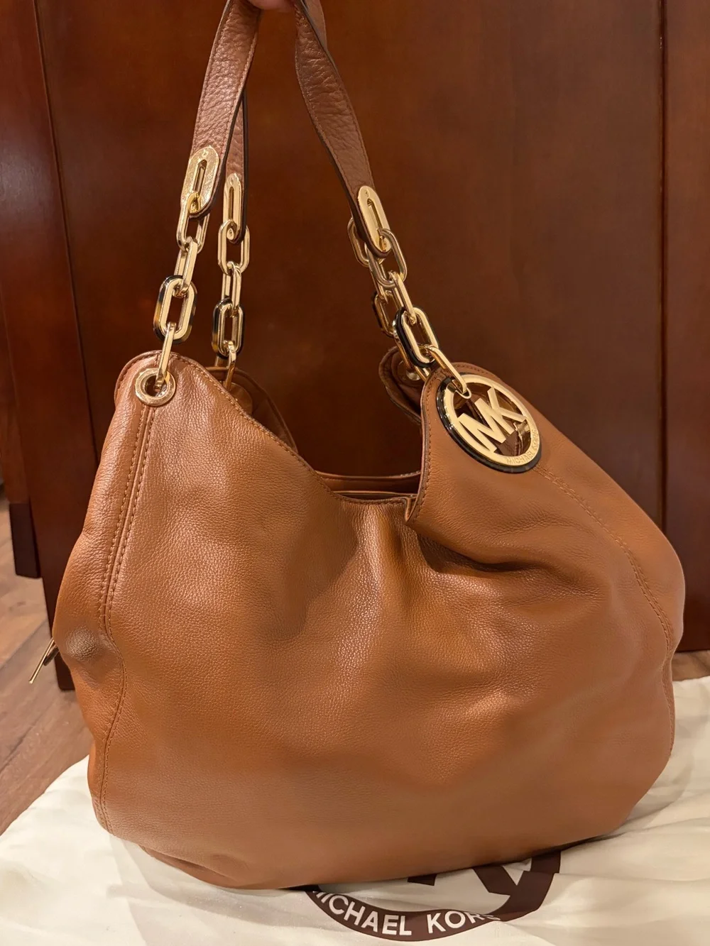 Michael Kors Tan Leather Shoulder Bag with Gold Hardware